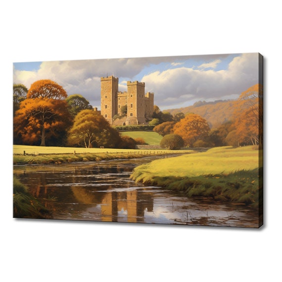 Vintage Countryside Castle Painting Style Print Farmhouse Decor Art Nature Picture Wall Hanging Fine Art Print