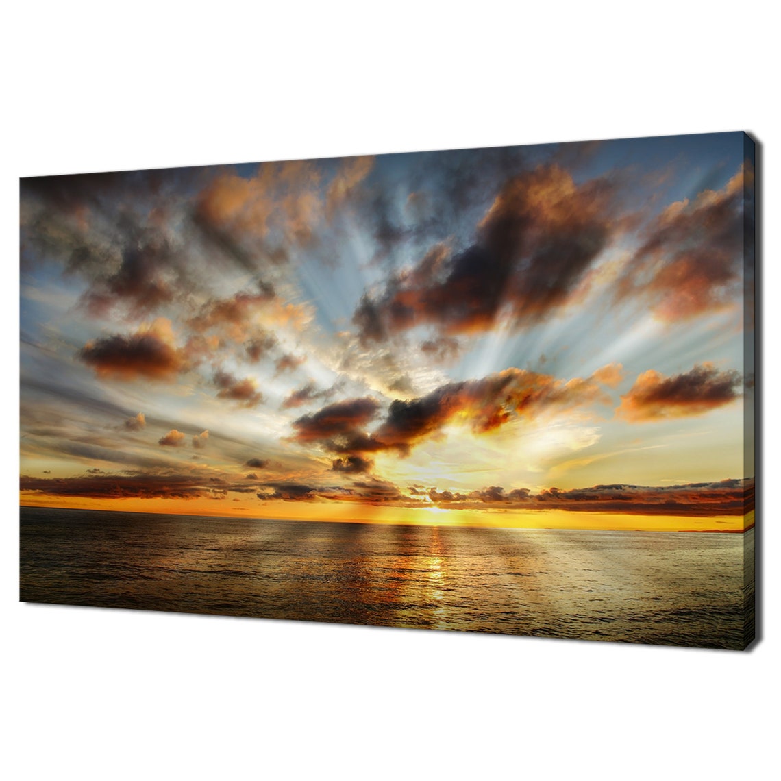 Beautiful Heavenly Seascape Sunset With Sunbursts Modern Design Home Decor Print Wall Art Wall Hanging