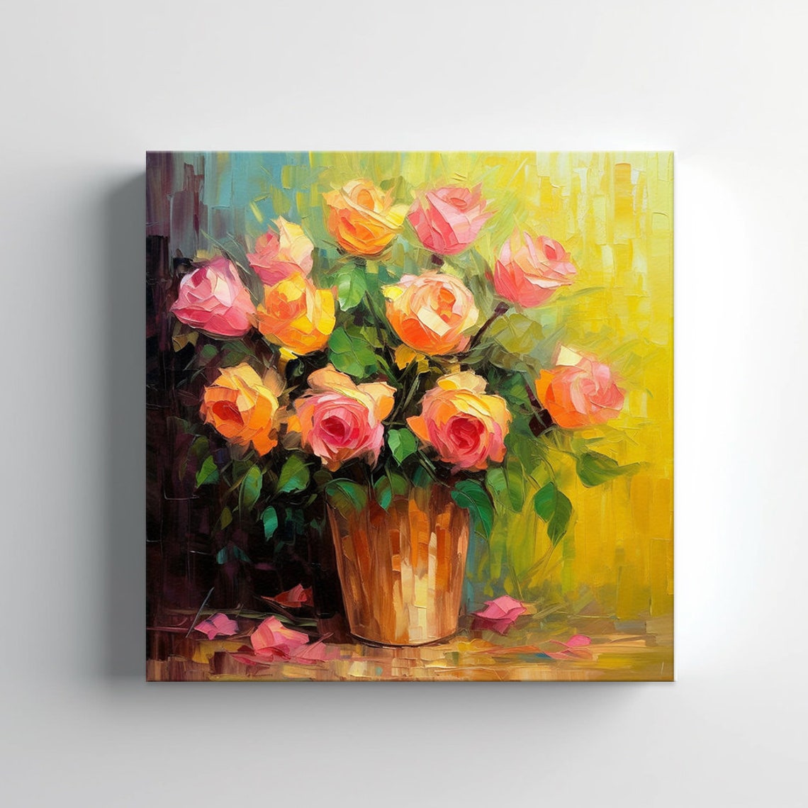 Bouquet Of Yellow Pink Roses Flowers Oil Painting Style Print Wall Art Modern Floral Design Home Decor Botanical Flowers Wall Art - Image 2