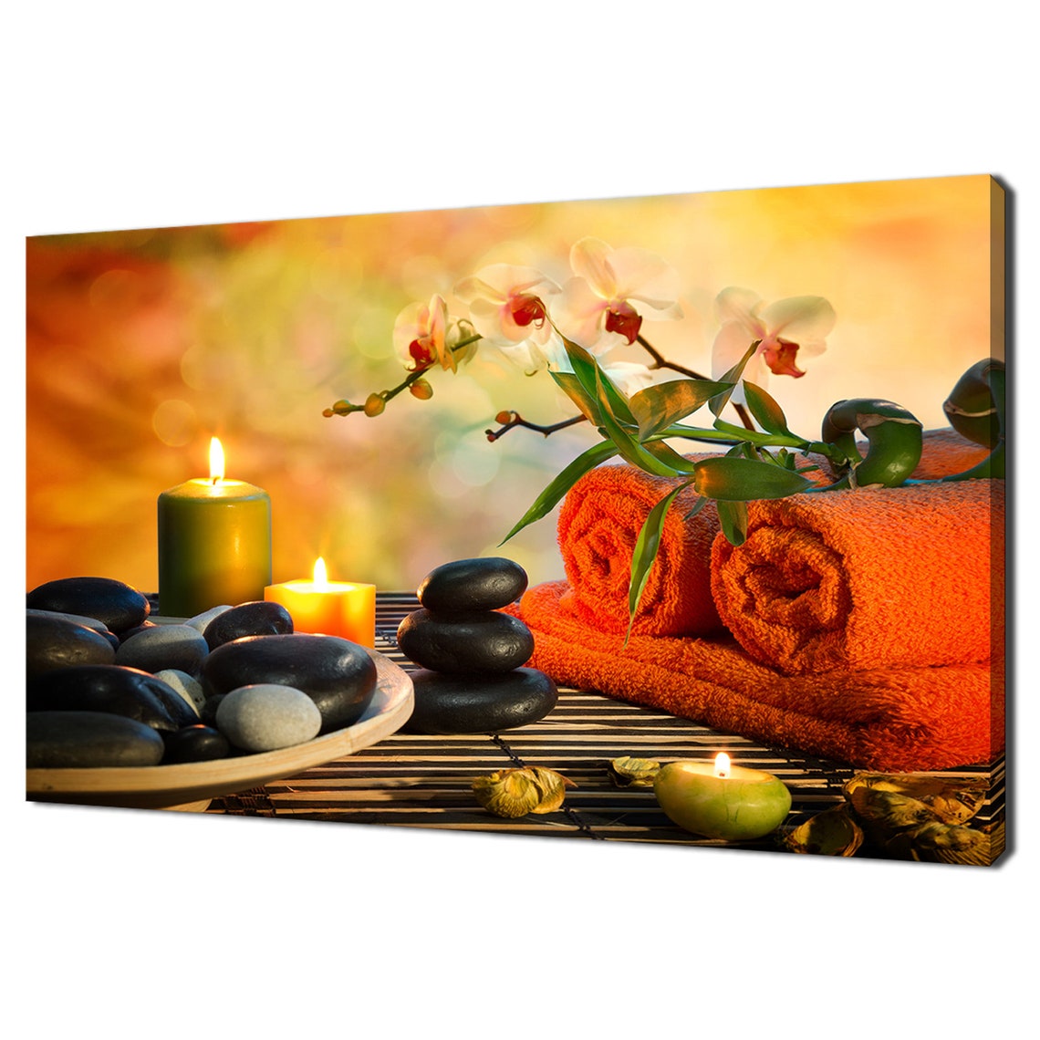 Zen Spa Candles Orange Towels Orchids Relaxing Bathroom Wall Art