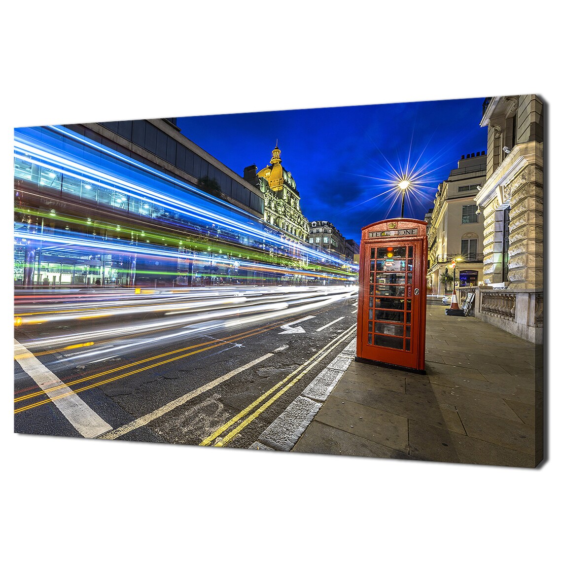 London Night Street Red Phone Box Light Trails City Photo Poster