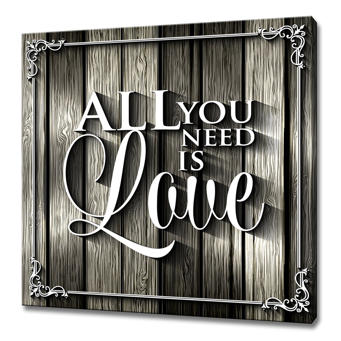All You Need Is Love Quote Rustic Wood Plank Script Typography Wall Art Poster