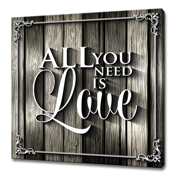All You Need Is Love Quote Rustic Wood Plank Script Typography Wall Art Poster