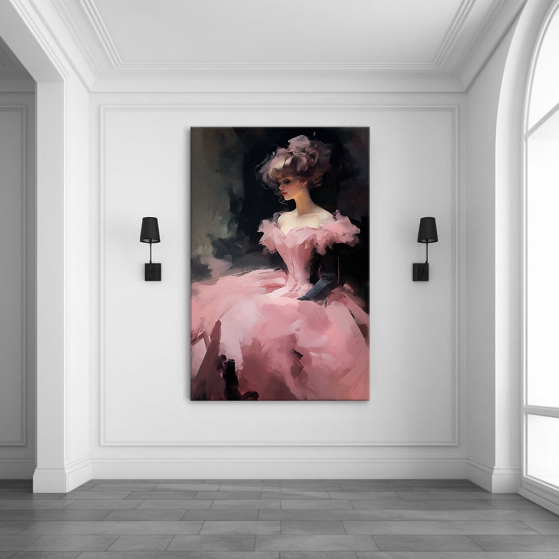 Elegant Lady in Powder Pink Victorian Gown Seated Beauty Art Poster - Image 3