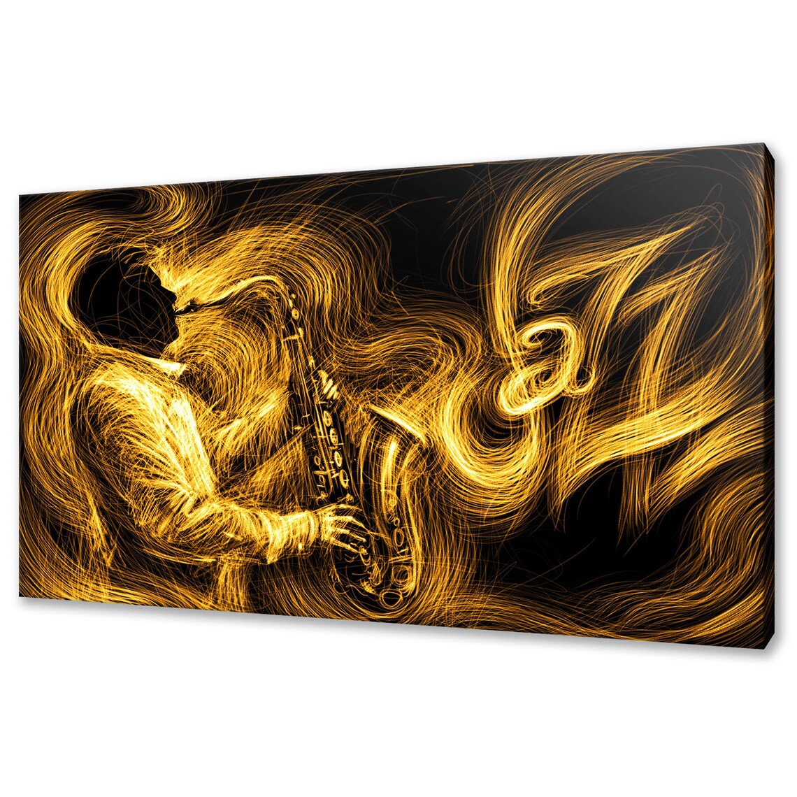 Gold Yellow Jazz Saxophone Player Art Print, Modern Design