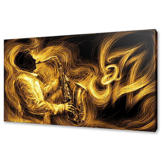 Gold Yellow Jazz Saxophone Player Art Print, Modern Design