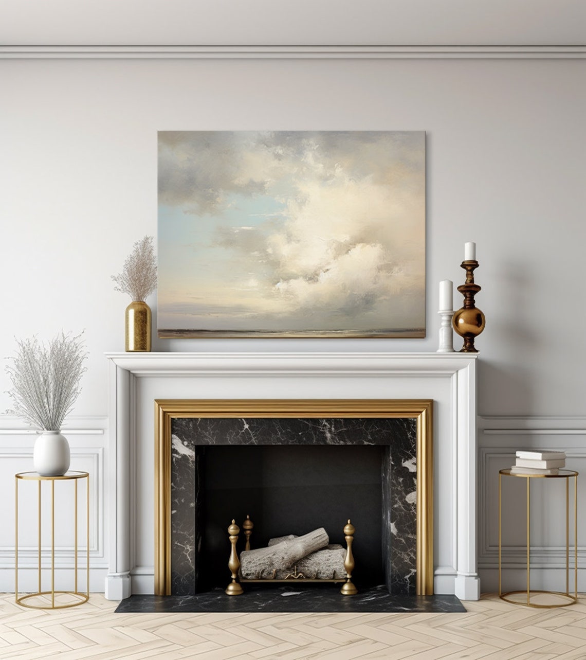 Billowing Pastel Clouds Over Calm Beach Serene Sky Wall Poster - Image 3