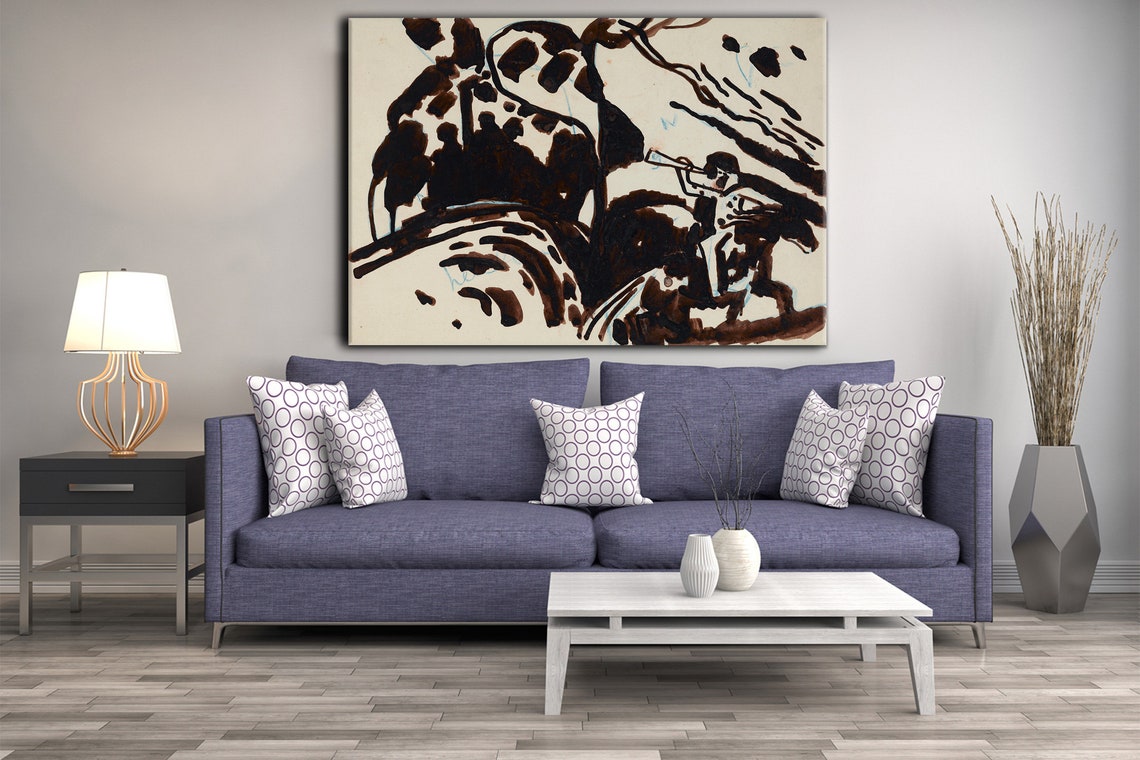 Wassily Kandinsky Landscape With A Trumpet Blowing Rider 1909 Classic Design Abstract Decor Reproduction Print Wall Art - Image 2