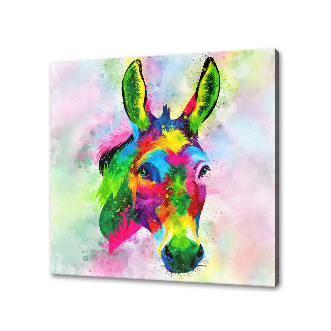 Colorful Watercolor Donkey Head Rainbow Animal Art Print Poster