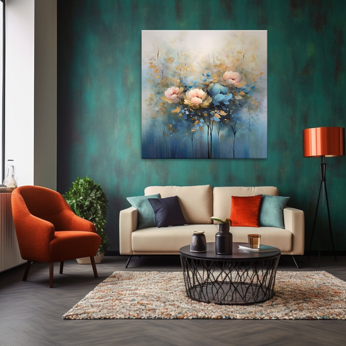 Pastel Blue Pink Peach Blossom Flowers Dreamy Soft Floral Wall Art - Image 4