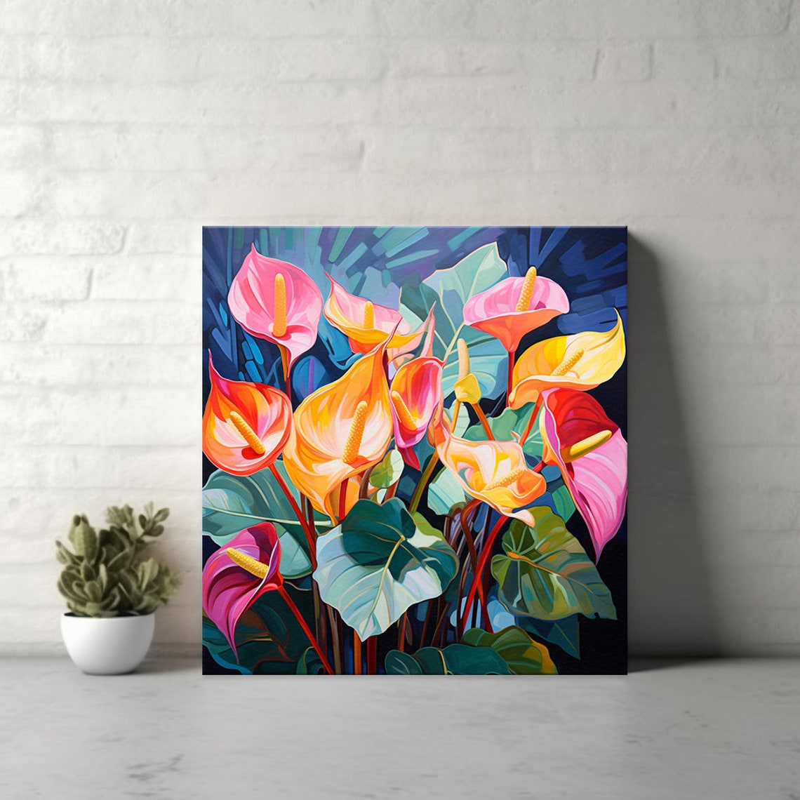 Tropical Anthurium Flowers Pink Orange Heart Bloom Jungle Art Poster - Image 4