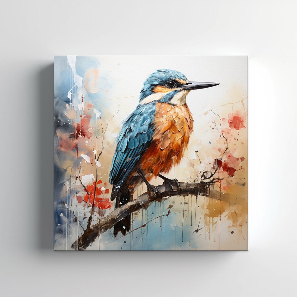 Kingfisher Perched Branch Soft Abstract Portrait Bird Art Print - Image 3