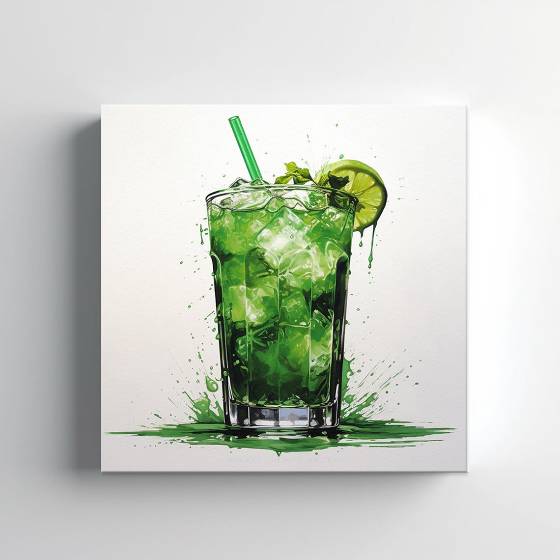 Green Mint Mojito Cocktail Watercolor Kitchen Decor Wall Print - Image 3