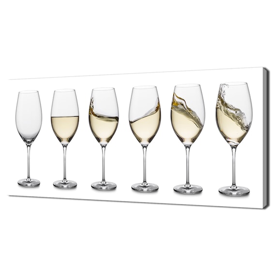 Six White Wine Glasses With Swirling Wine Motion Modern Kitchen Poster