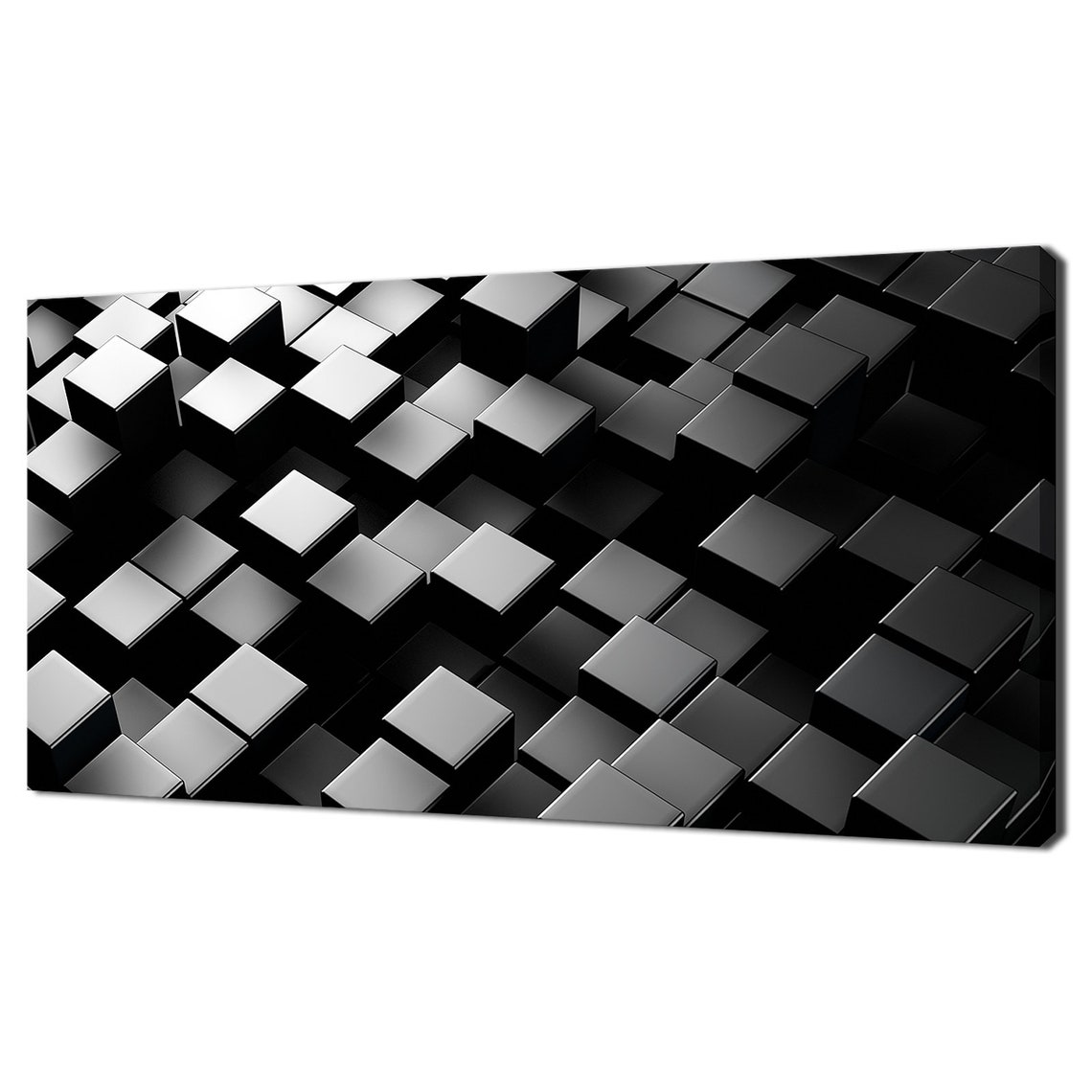 Black Metallic 3D Cubes Abstract Geometric Sculpture Modern Art Poster