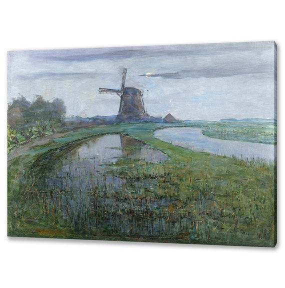 Oostzijdse Mill Along The River Gein By Moonlight 1903 Piet Mondriaan Reproduction Modern Design Home Decor Print Wall Art Picture