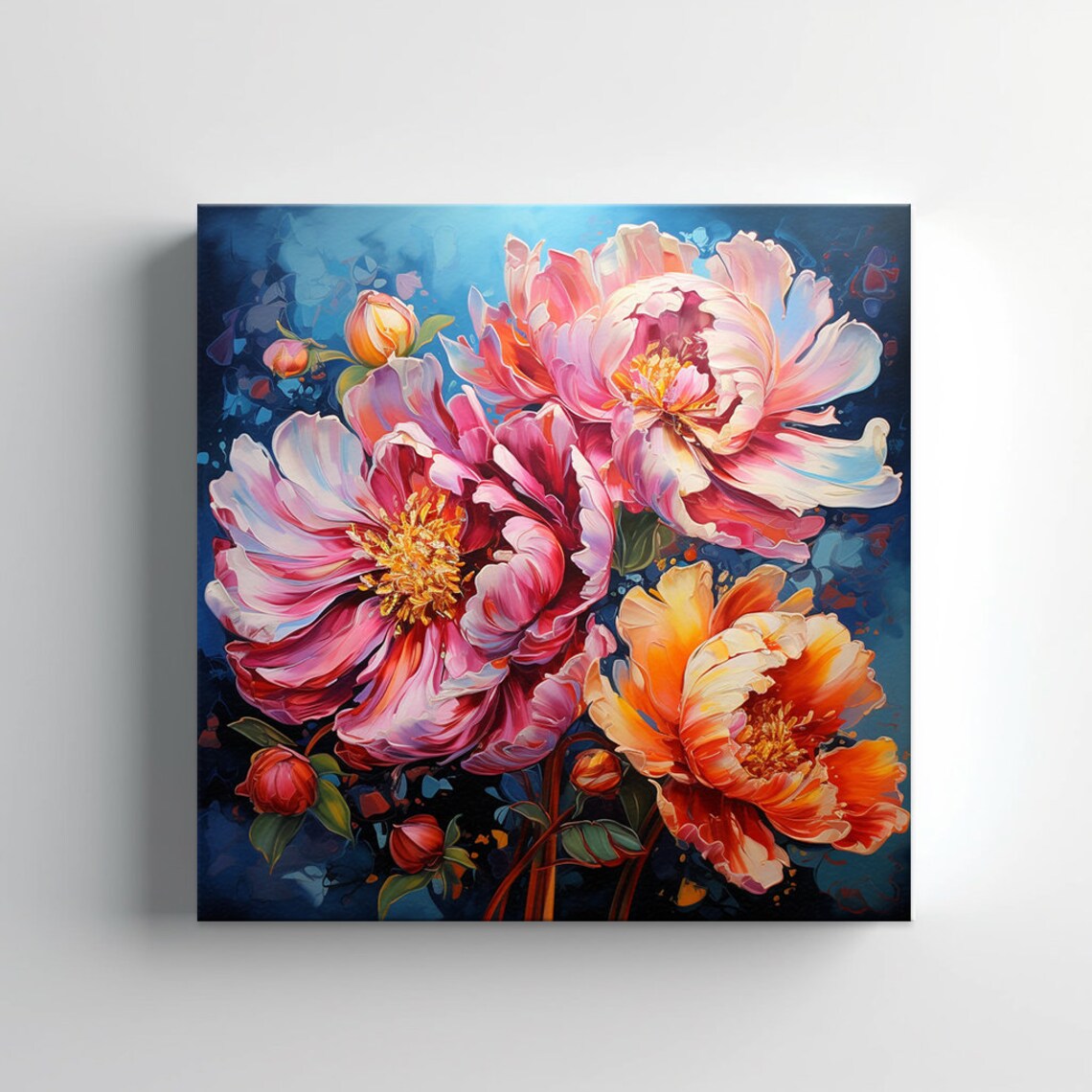 Pink Orange Bouquet Of Peony Flowers Oil Painting Style Print Wall Art Modern Floral Design Home Decor Botanical Flowers Wall Art - Image 2
