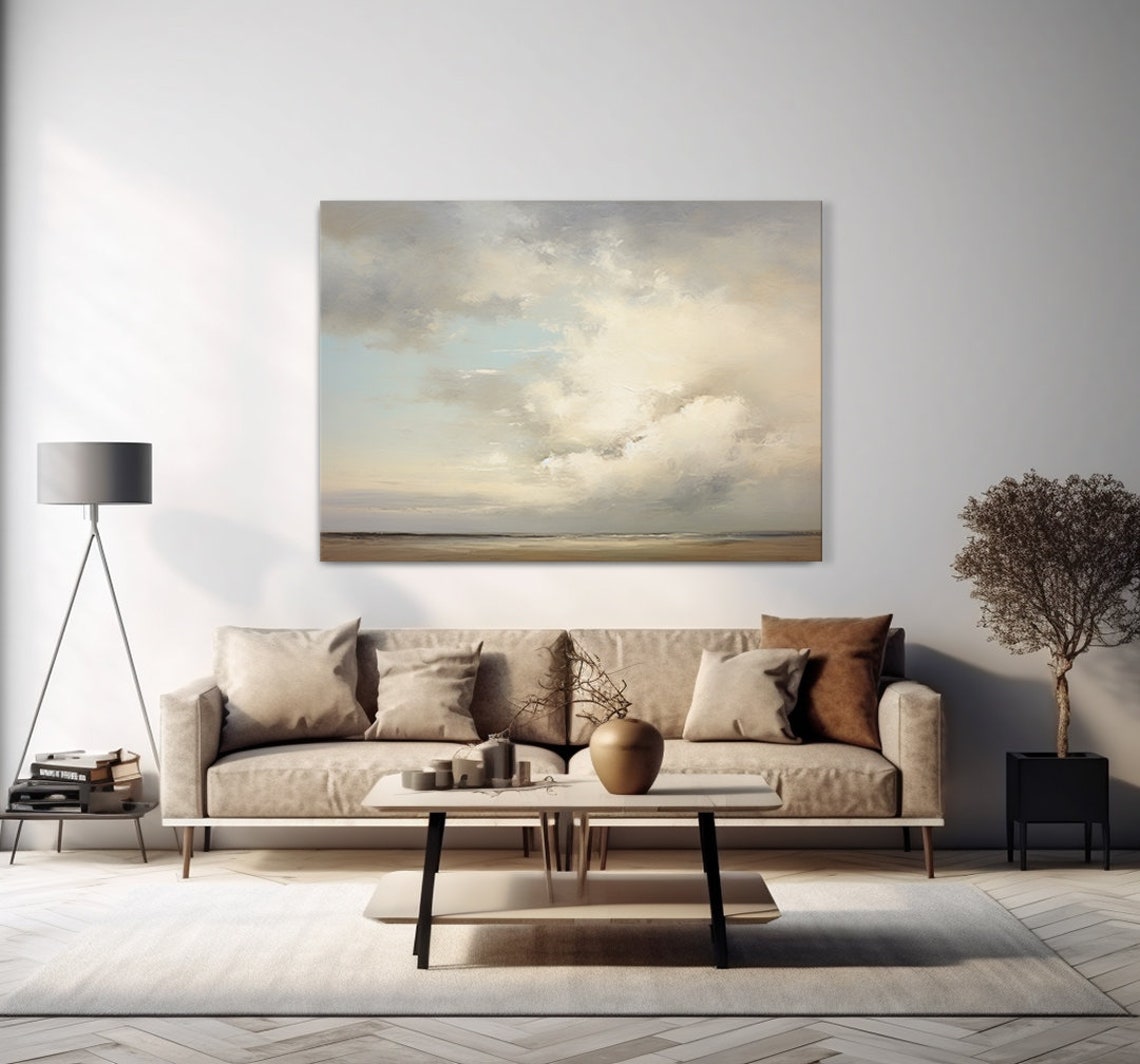 Billowing Pastel Clouds Over Calm Beach Serene Sky Wall Poster - Image 4