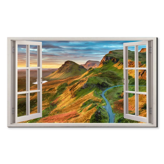 Sunrise Rock Formations On The Quiraing Window View Window Frame Style Modern Design Home Decor Print Wall Art Picture Ready To Hang