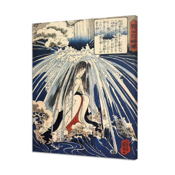 Hatsuhana Doing Penance Under The Tonosawa Waterfall Utagawa Kuniyoshi Modern Japanese Design Print Home Decor Wall Art
