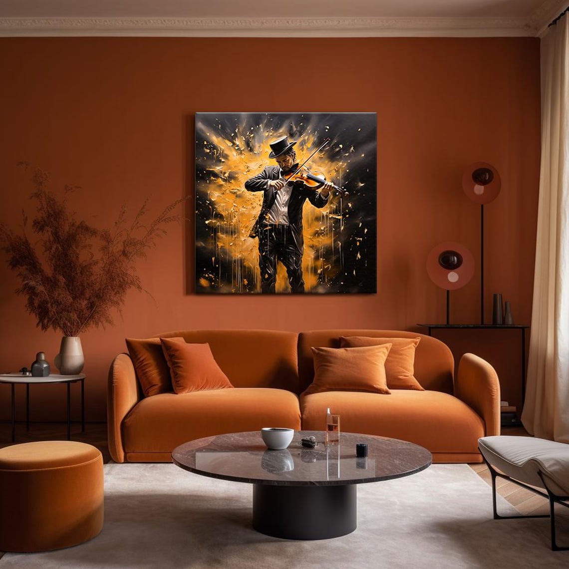 Top Hat Violinist Standing Gold Splash Classical Music Wall Art - Image 4