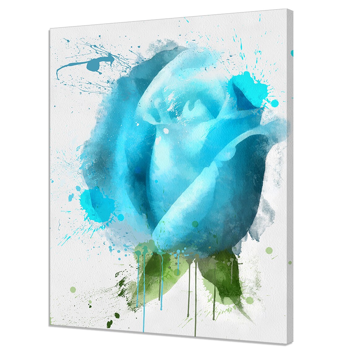 Blue Rose Watercolor Paint Splatter Floral Abstract Wall Art Poster