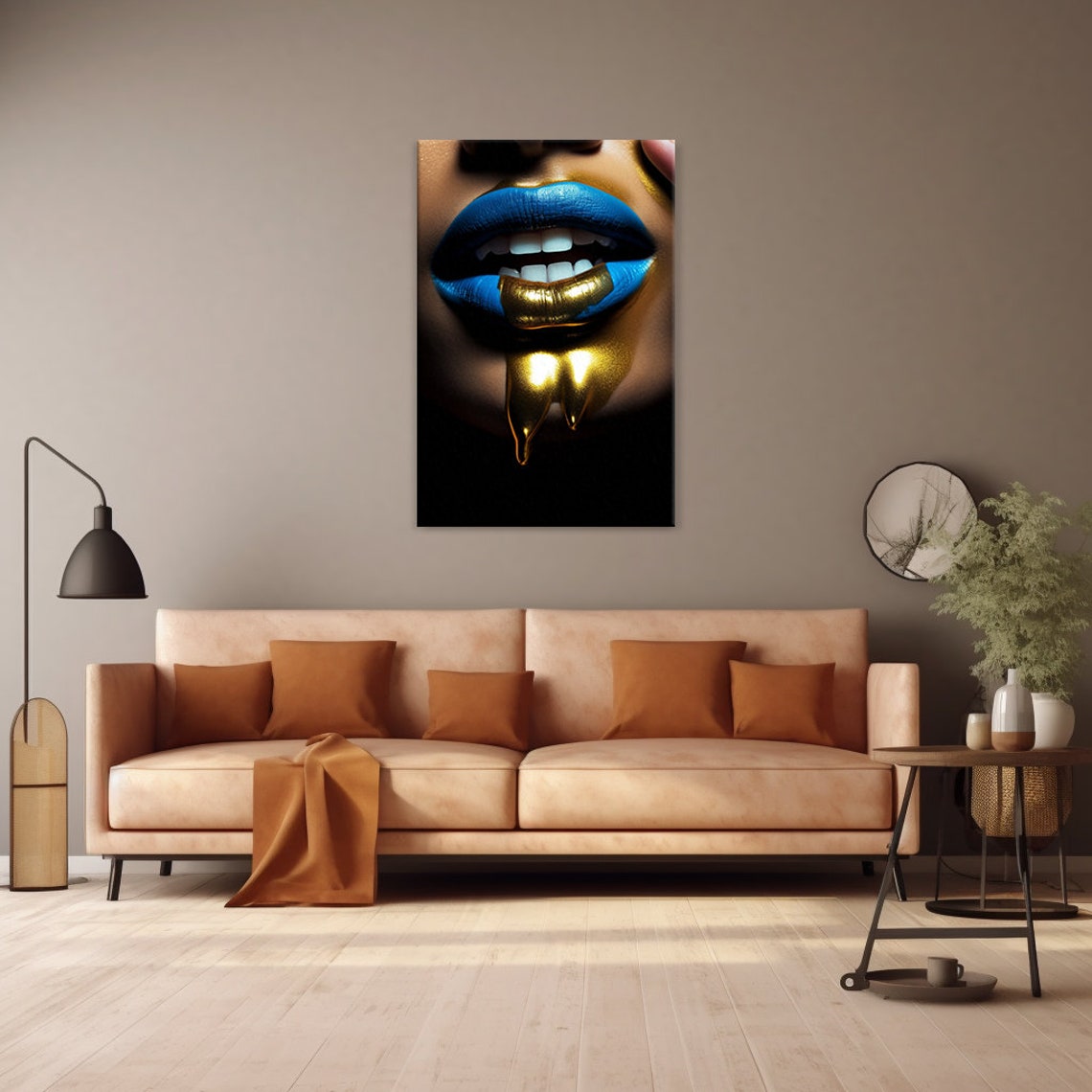 Blue Lips with Dripping Gold Makeup Avant Garde Beauty Art Wall Poster - Image 4