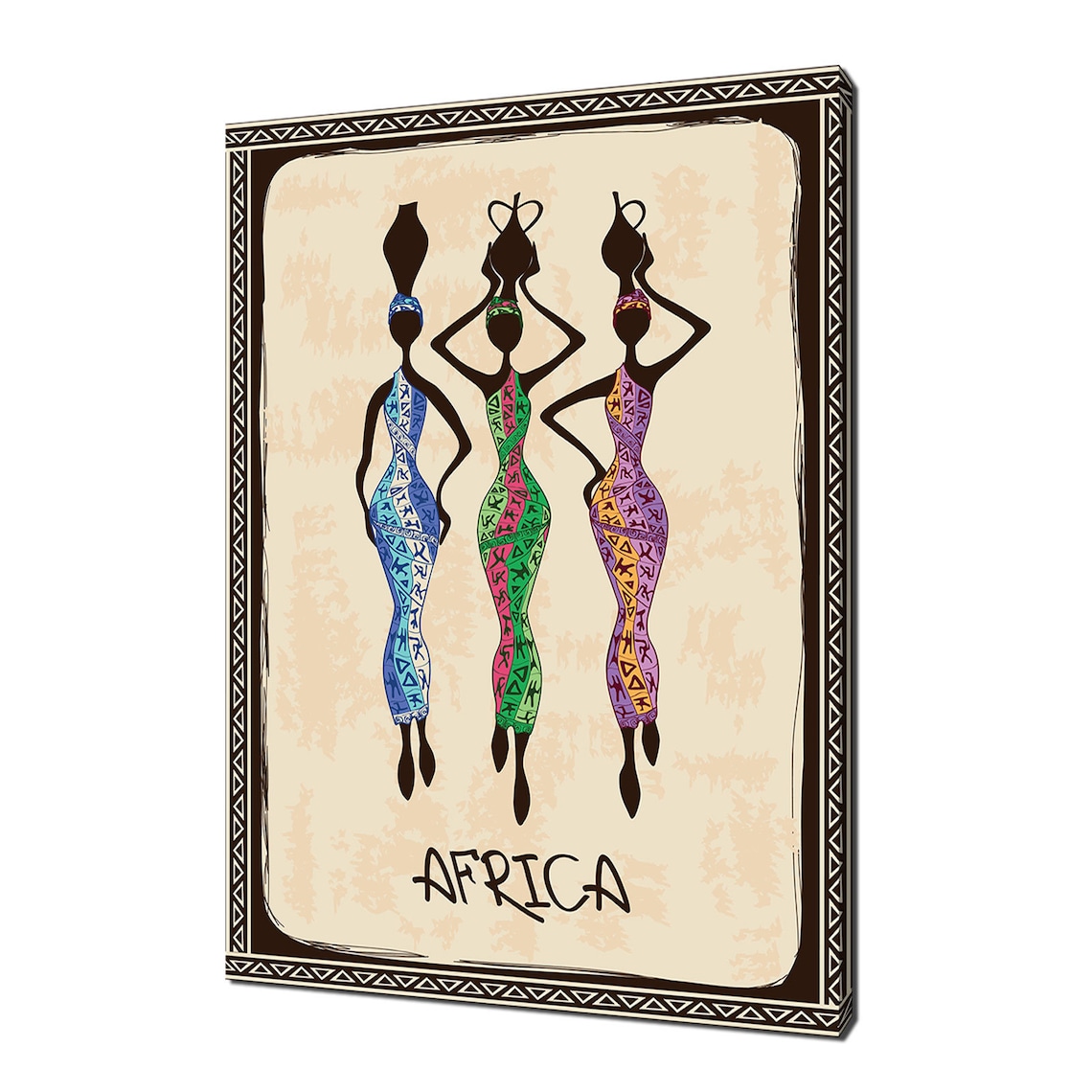 African Women Carrying Water Pots Tribal Silhouette Wall Art Poster