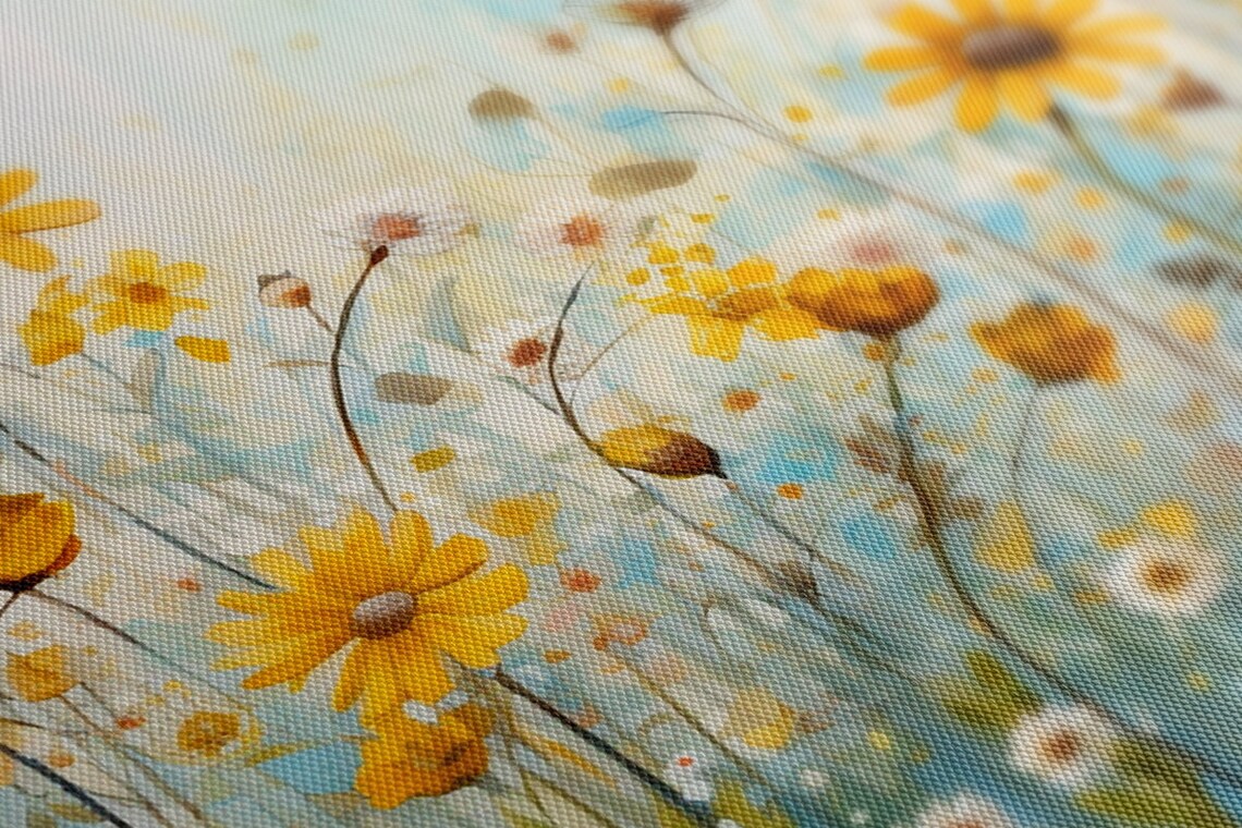 Yellow Spring Wildflowers Meadow Watercolor Art Print - Image 3