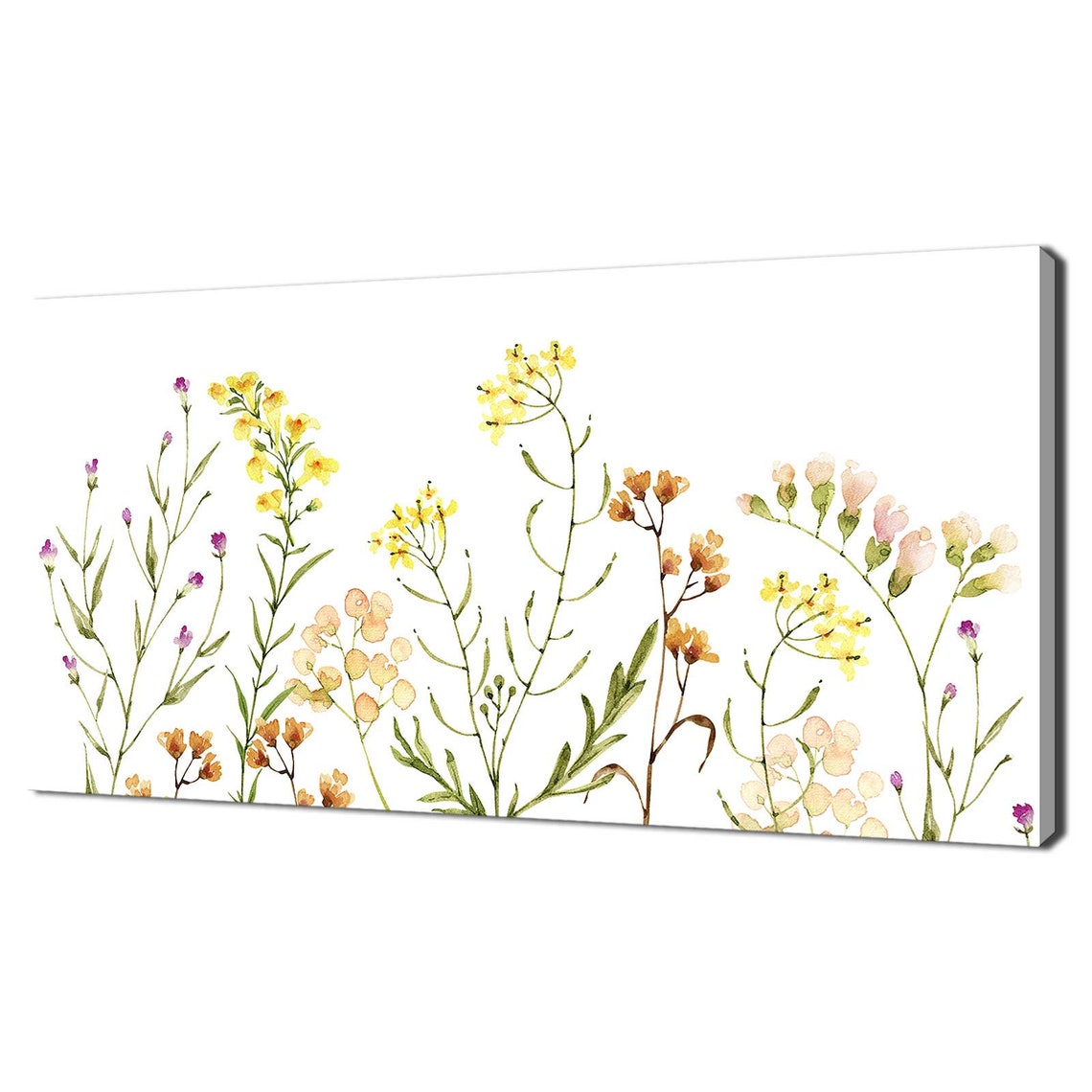 Wildflower Meadow Watercolour Yellow Pink Panoramic Floral Art Print