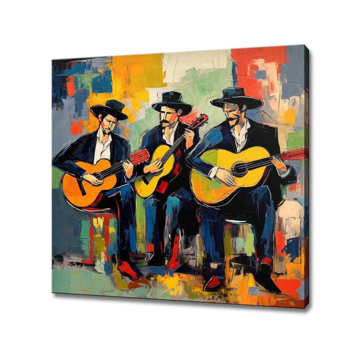 Three Guitar Players Flamenco Musicians Colorful Painting Music Poster