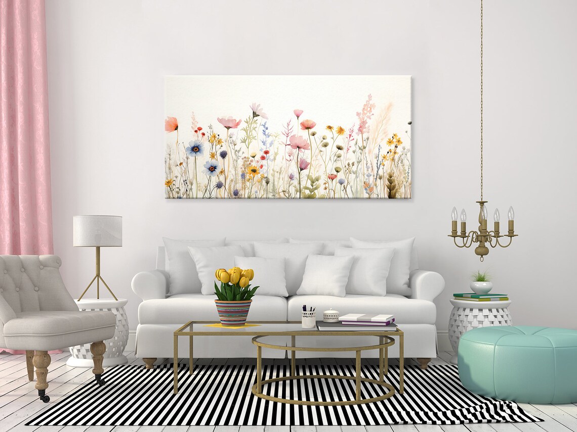 Spring Wildflowers Meadow, Pastel Pink Watercolor Print - Image 4