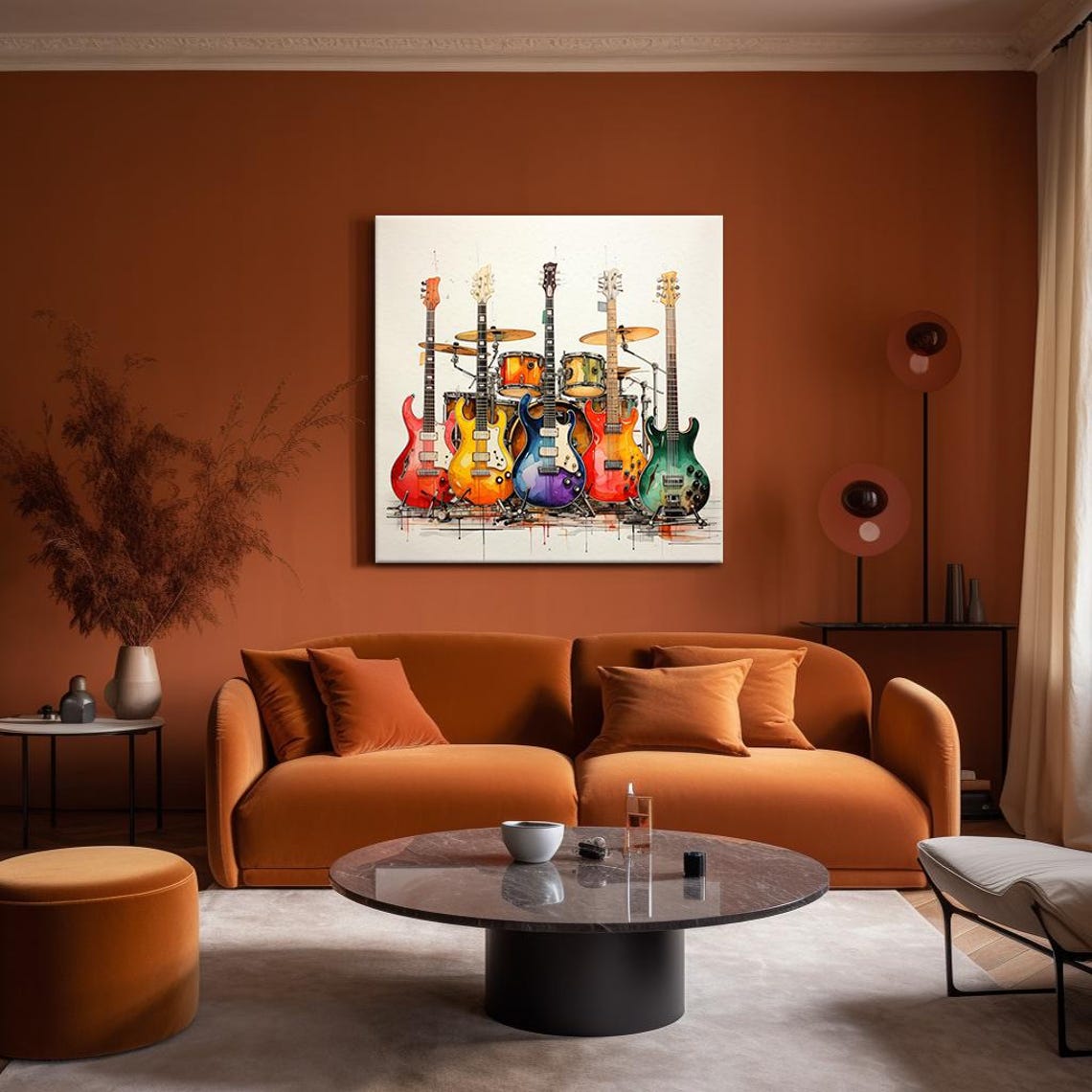 Colorful Electric Guitars Drum Kit Watercolor Music Instruments Poster - Image 4