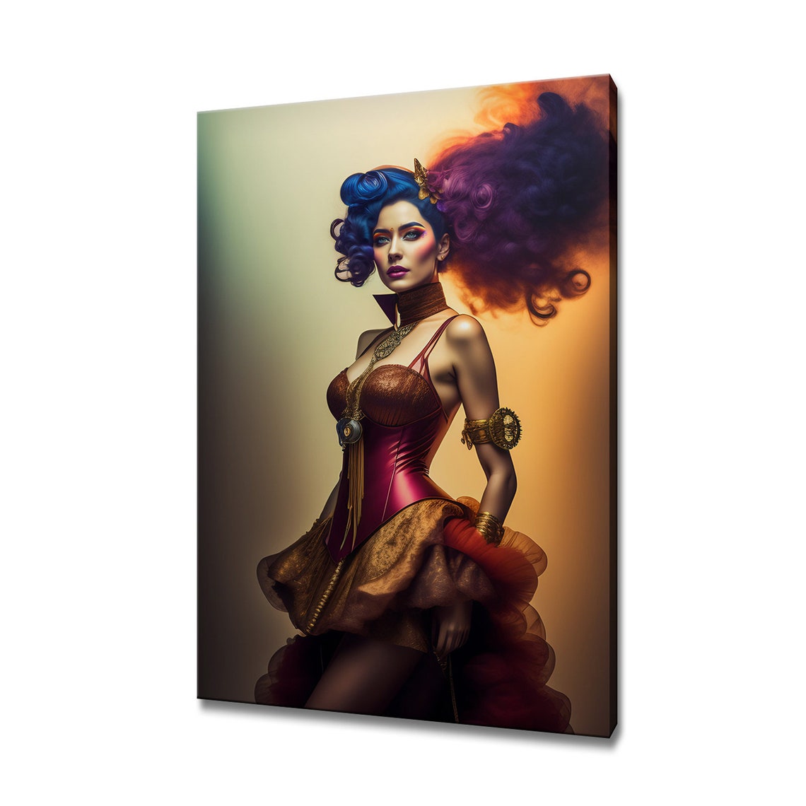 Fantasy Woman With Blue Purple Hair Steampunk Corset Digital Art Print