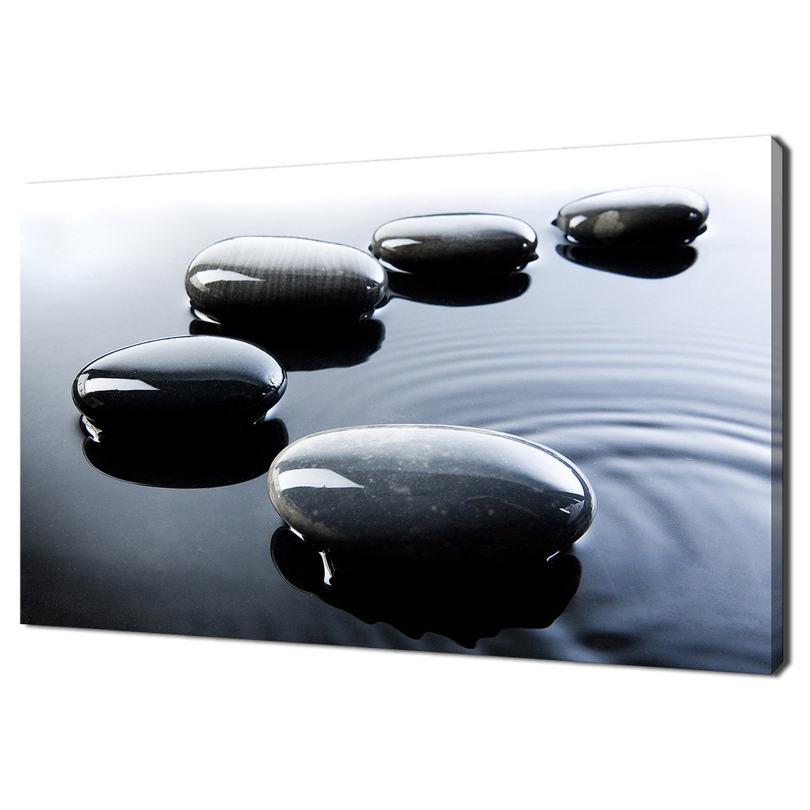 Shiny Black Pebbles In Water Spa Zen Bathroom Modern Design Home Decor Print Wall Art Picture