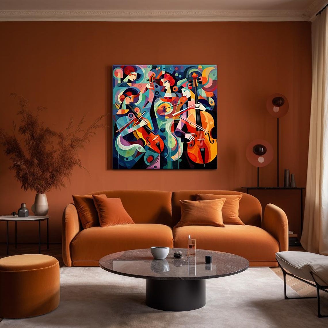 Cubist Violin Cello Players Colorful Orchestra Abstract Music Poster - Image 4