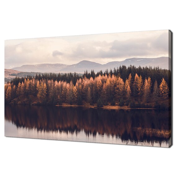 Highlands Scottish Landscape Forest Lake Modern Design Print Wall Art Picture