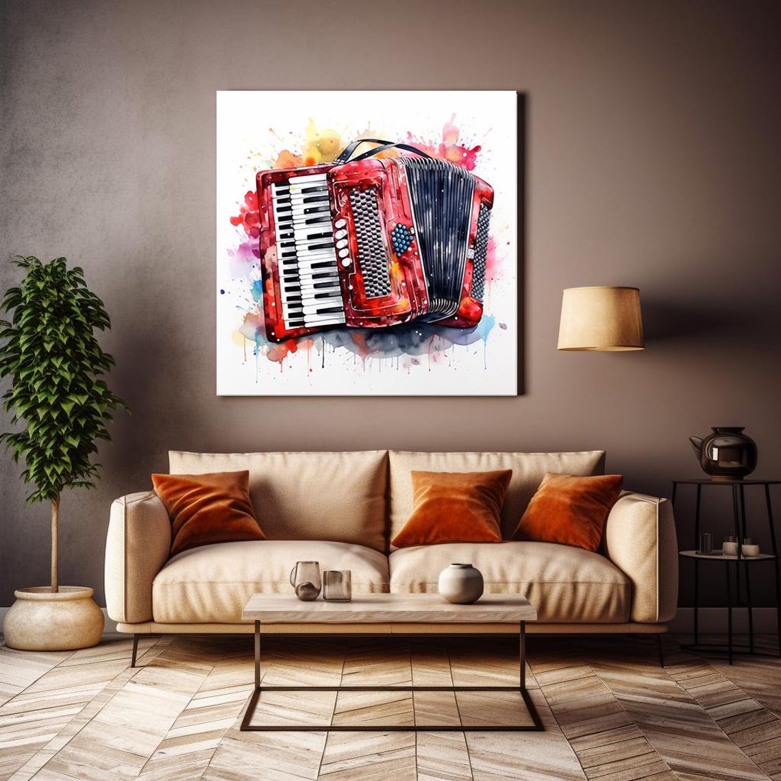 Red Accordion Watercolor Splash Folk Instrument Music Art Poster - Image 4