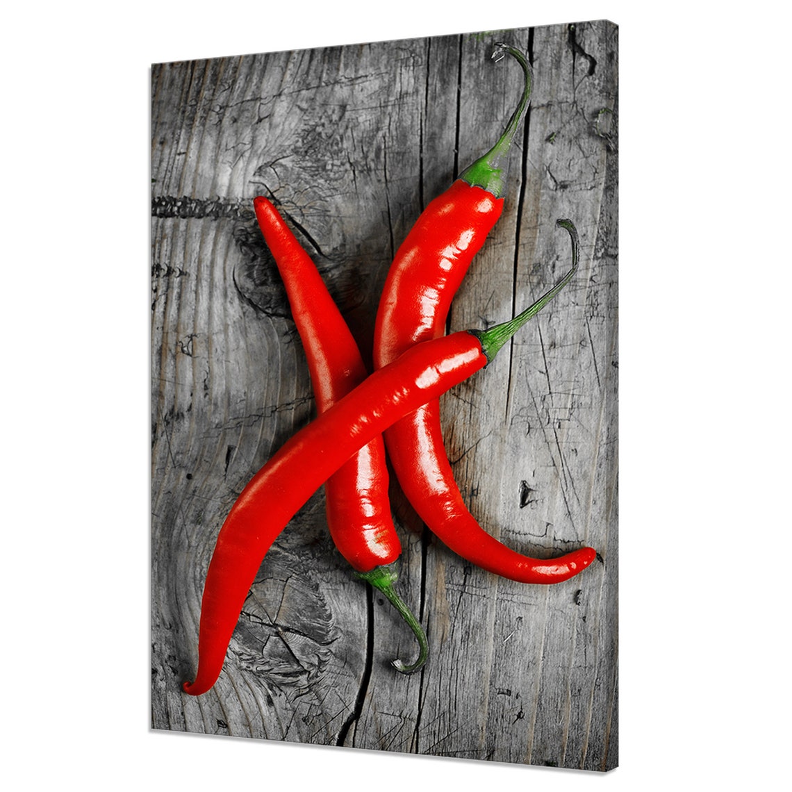 Red Chili Peppers on Rustic Wood Table Kitchen Photography Print