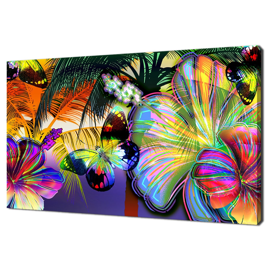 Rainbow Colorful Butterflies And Abstract Flowers Modern Design Home Decor Print Wall Art Ready To Hang