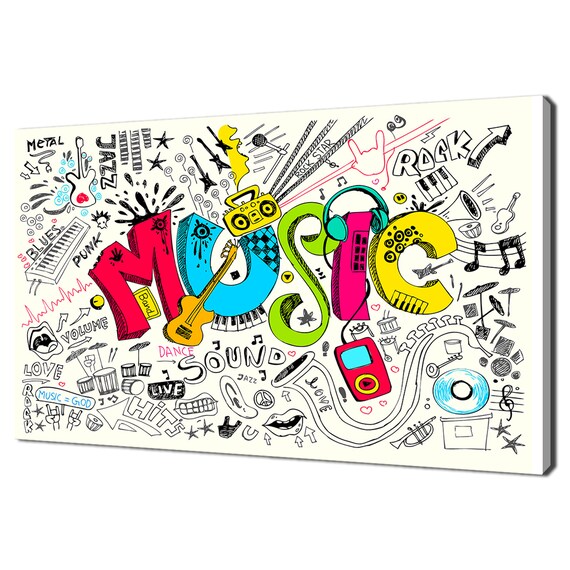 Colorful Music Doodle Art Instruments Rock Jazz Funky Design Print