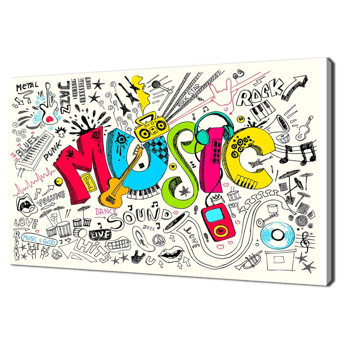 Colorful Music Doodle Art Instruments Rock Jazz Funky Design Print