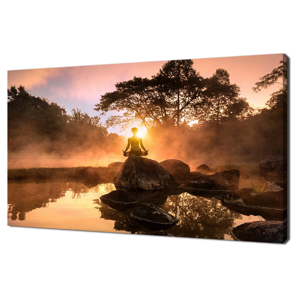 Woman Meditating By The Lake At Sunset Yoga Modern Design Home Decor Print Wall Art Picture