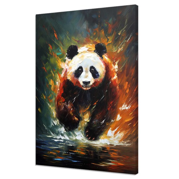 Colourful Giant Panda Running Through Water Dynamic Wildlife Poster