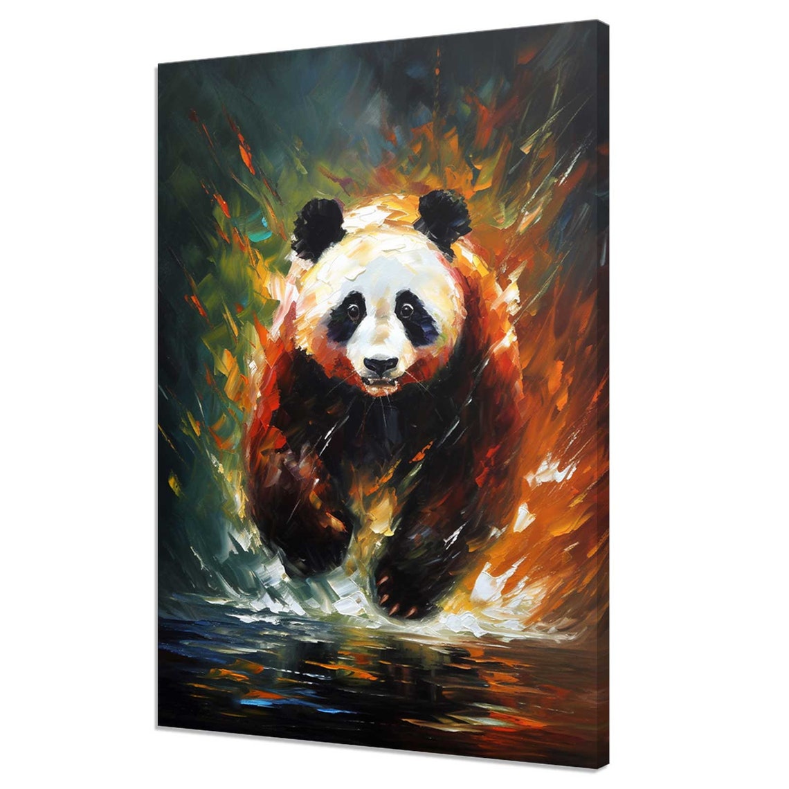 Colourful Giant Panda Running Through Water Dynamic Wildlife Poster