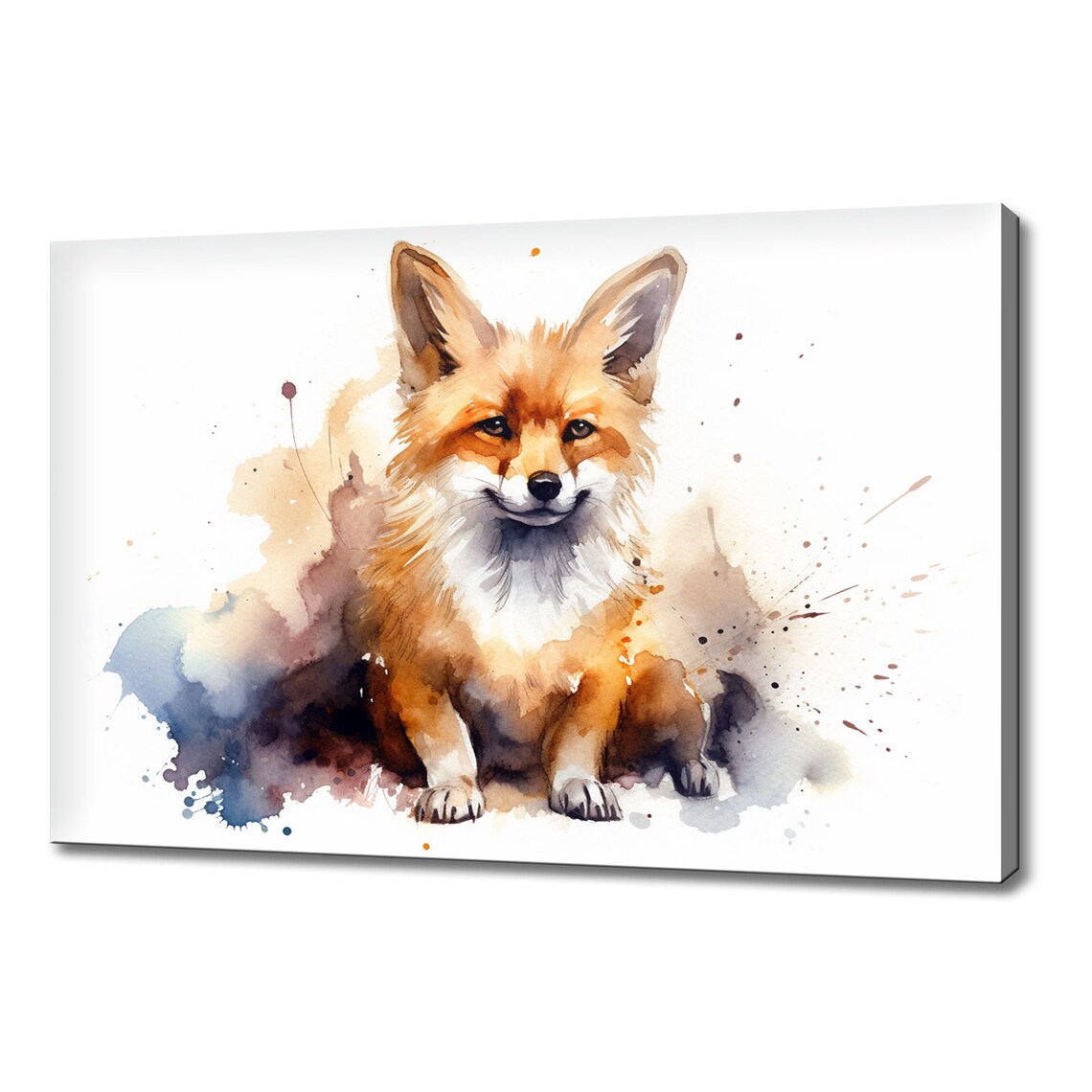 Red Fox Watercolor Portrait Splash Art Wild Animal Wall Print