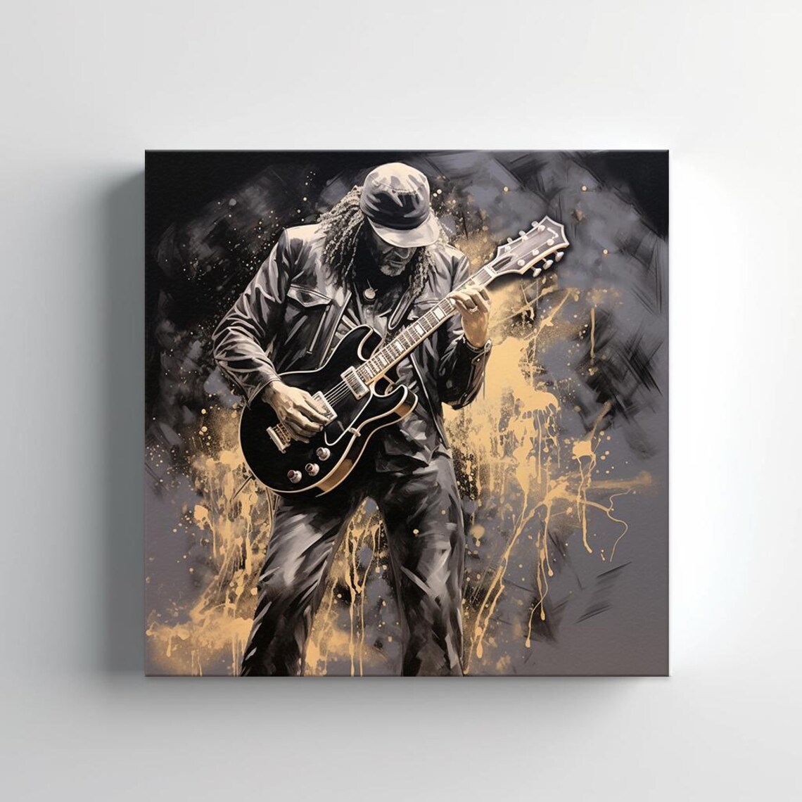 Electric Guitar Player Monochrome Gold Splash Music Art Rock Poster - Image 2