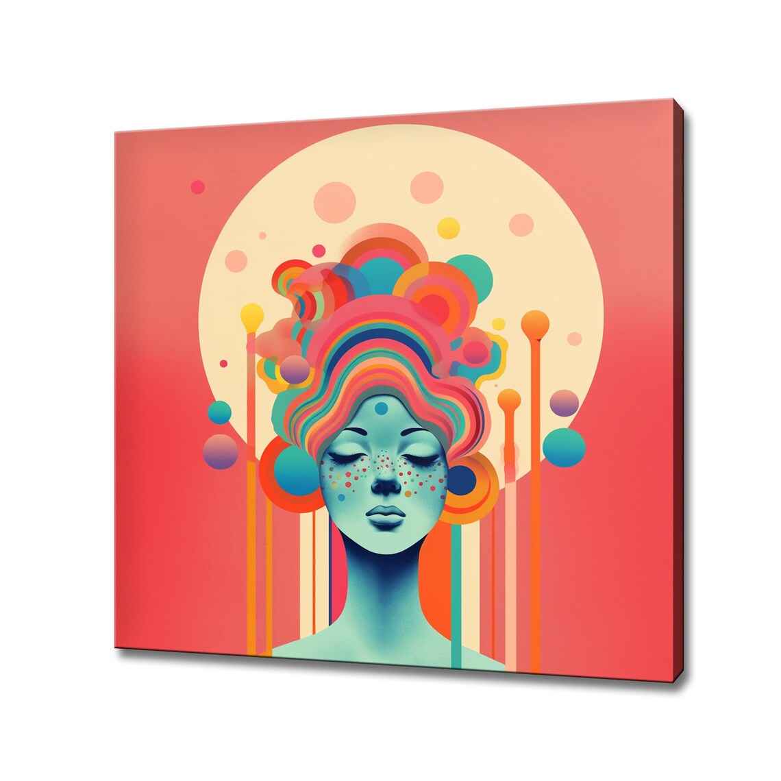 Psychedelic Female Portrait Rainbow Hair Retro Fantasy Wall Art Print