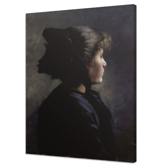 Moody Victorian Woman Profile Portrait Dark Hat Black Dress Art Print