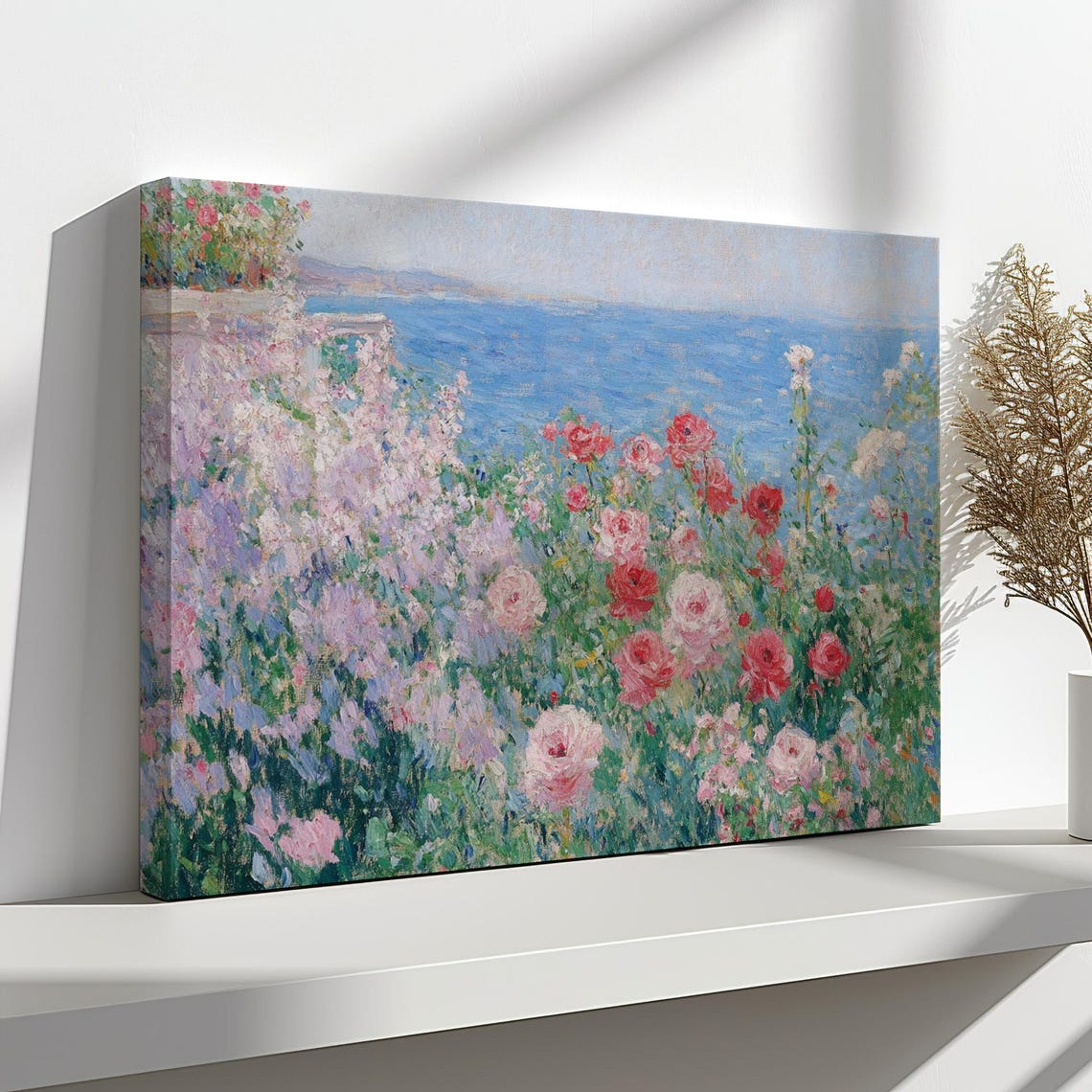 Coastal Garden Roses Sea Impressionist Floral Landscape Print - Image 4
